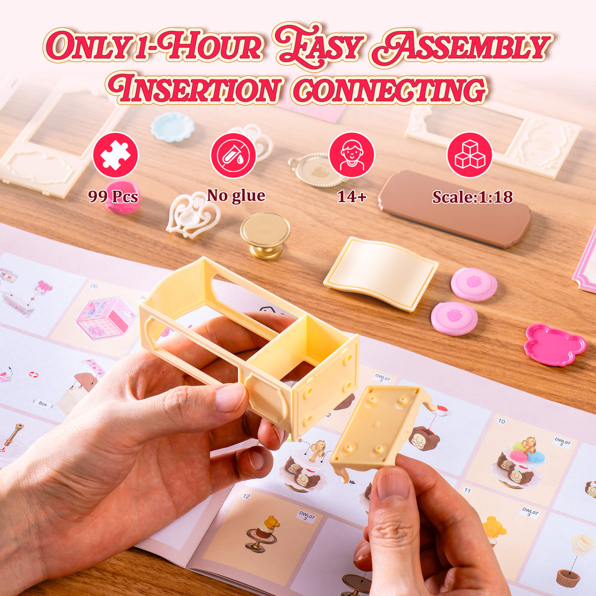 Building the Rolife Nanci Strawberry Teatime DIY miniature house kit with 99 pieces
