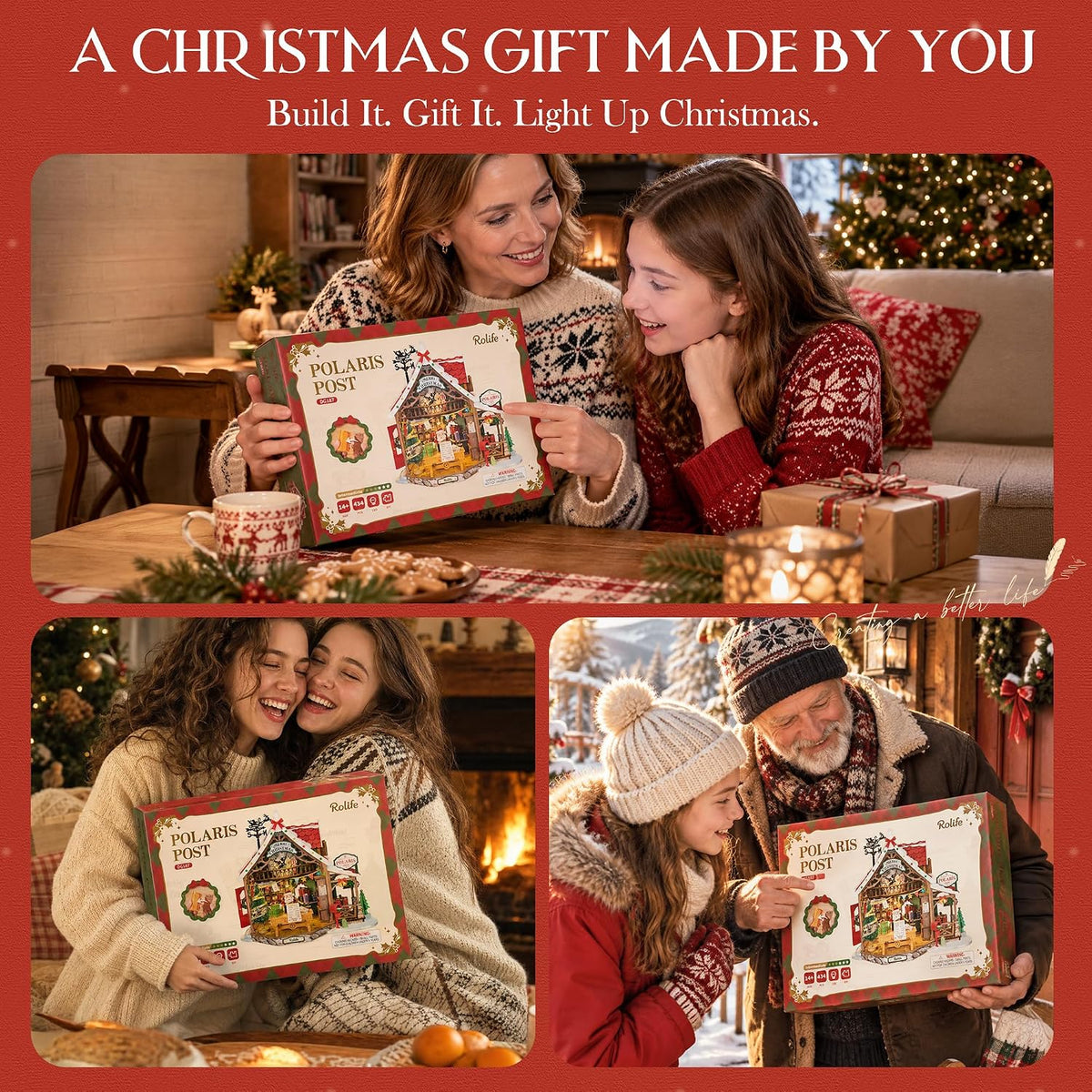 Rolife Polaris Post miniature house kit presented as a Christmas gift for miniature collectors and creative hobbyists