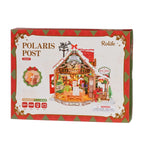 Rolife Polaris Post DG187 DIY miniature house kit packaging featuring the illuminated Christmas post office, 434 pieces, LED lighting and intermediate difficulty
