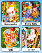 Rolife Snorkmaiden's Garden Party miniature details featuring Snorkmaiden, Moomin characters, decorative gifts and garden party accessories