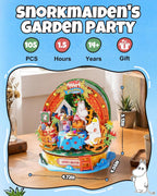 Rolife Snorkmaiden's Garden Party miniature house kit with 12 x 10.3 x 13 cm dimensions, 105 pieces and approximately 1.5 hours of assembly