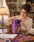 Building the Rolife Whisper Magic Shop DIY book nook kit with miniature parts, purple panels and assembly materials