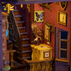 Rolife Whisper Magic Shop miniature interior with ornate staircase, owl decoration, butterfly artwork and magical details
