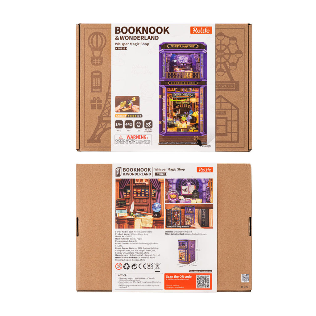 Rolife Whisper Magic Shop TGB22 DIY book nook kit box with 442 pieces, 14+ age recommendation and fantasy apothecary model