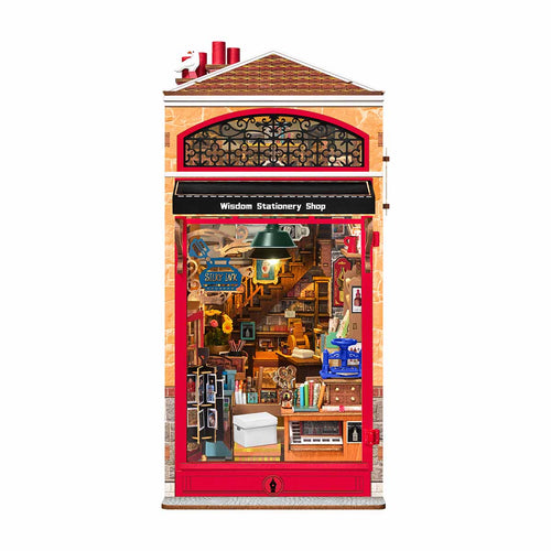 Rolife Wisdom Stationery Shop DIY book nook kit with detailed vintage stationery store interior