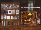 The Phantom of the Opera MAX DIY Book Nook Kit contents with wooden pieces, accessories and LED components