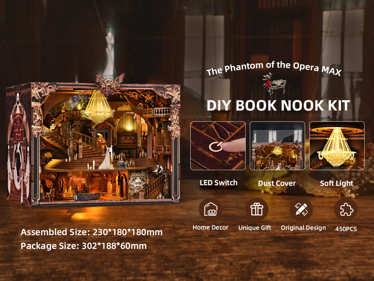 The Phantom of the Opera MAX DIY Book Nook Kit with warm LED lighting and dust cover